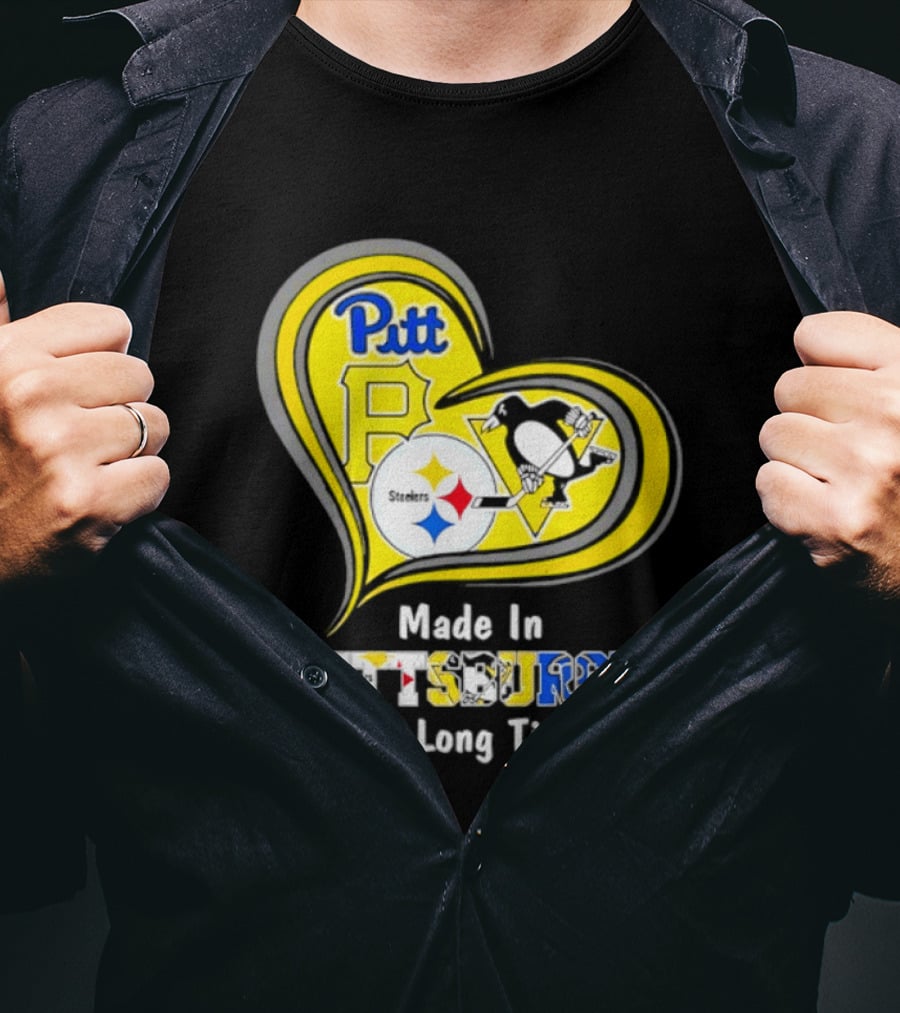 Pitt Steelers Penguins Heart Made In Pittsburgh A Long Time Ago T-Shirt