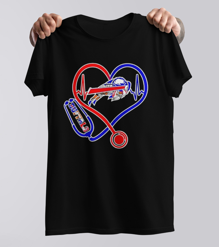 Buffalo Bills Sabres Heartbeat Stethoscope Red White Blue T-Shirt