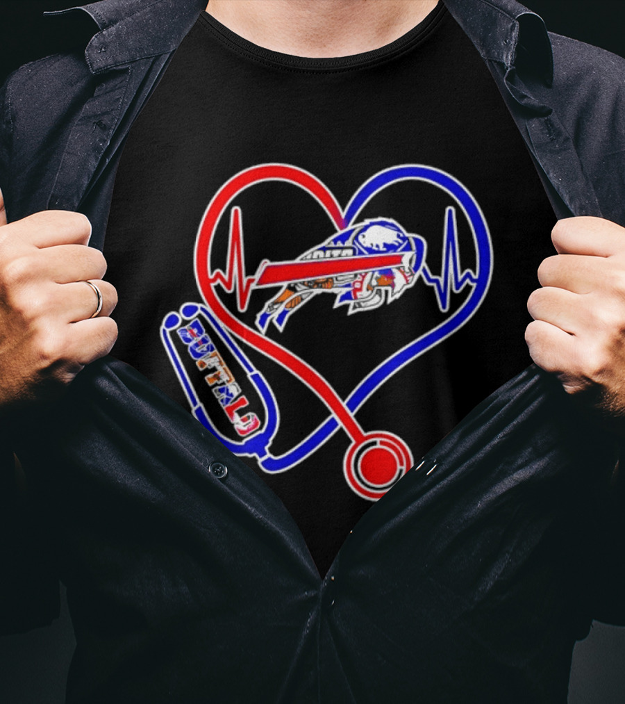 Buffalo Bills Sabres Heartbeat Stethoscope Red White Blue T-Shirt