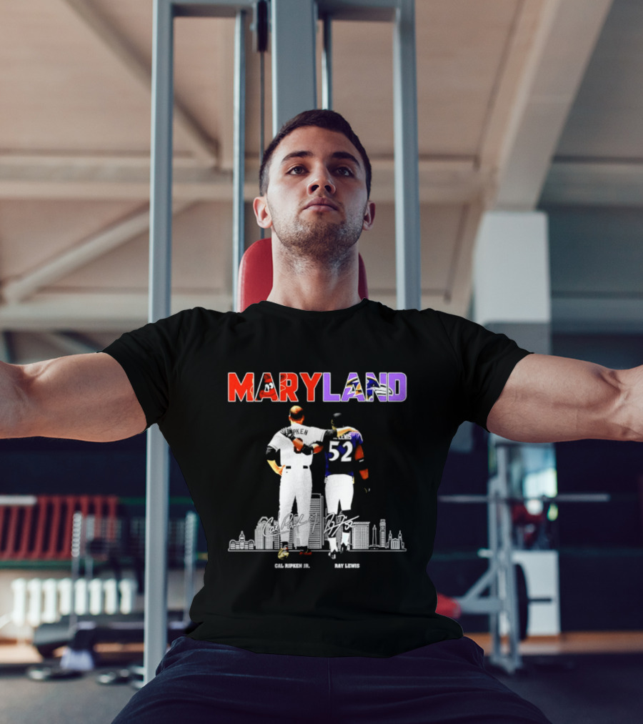 Maryland Cal Ripken Jr 8 Baltimore Orioles Ray Lewis 52 Baltimore Ravens Skyline T-Shirt