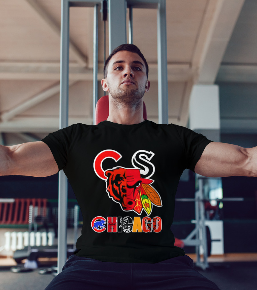 Chicago Bears Bulls Blackhawks Cubs White Sox Sports Team Collage T-Shirt