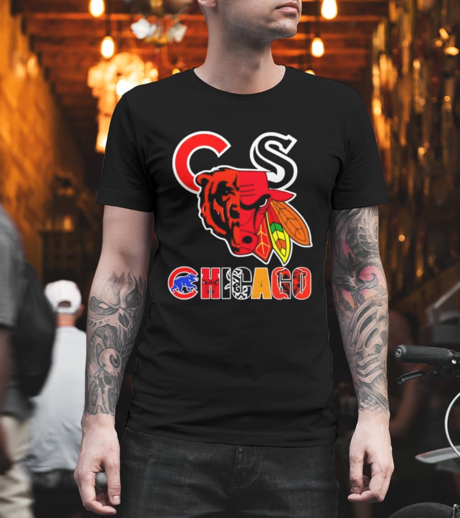 Chicago Bears Bulls Blackhawks Cubs White Sox Sports Team Collage T-Shirt