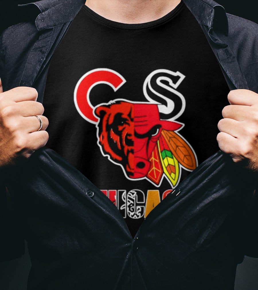 Chicago Bears Bulls Blackhawks Cubs White Sox Sports Team Collage T-Shirt