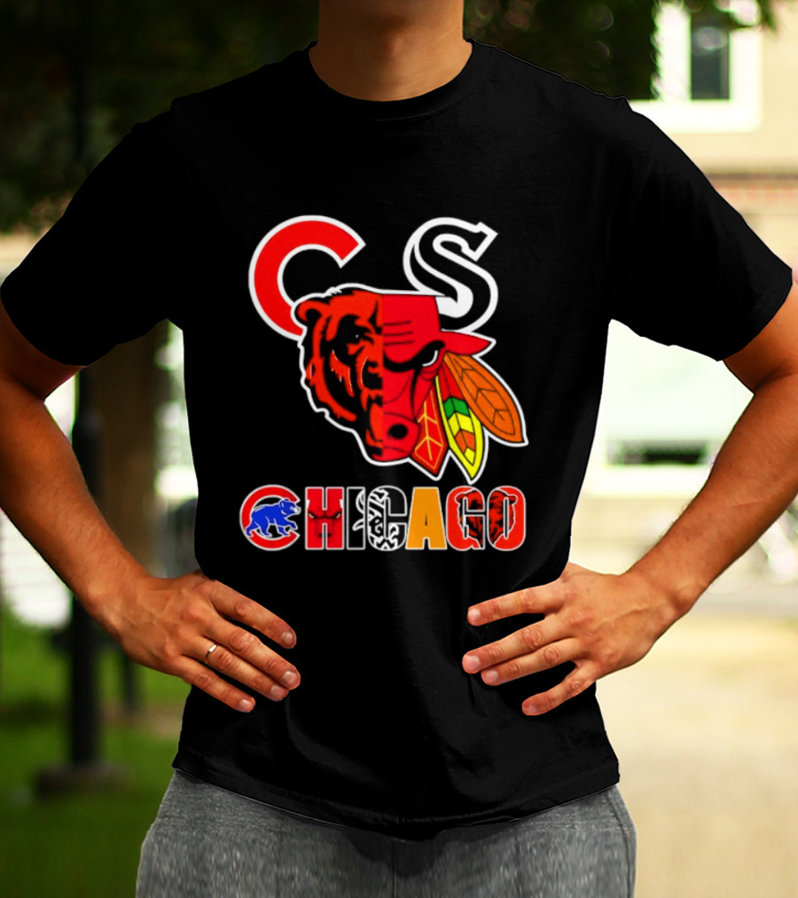 Chicago Bears Bulls Blackhawks Cubs White Sox Sports Team Collage T-Shirt