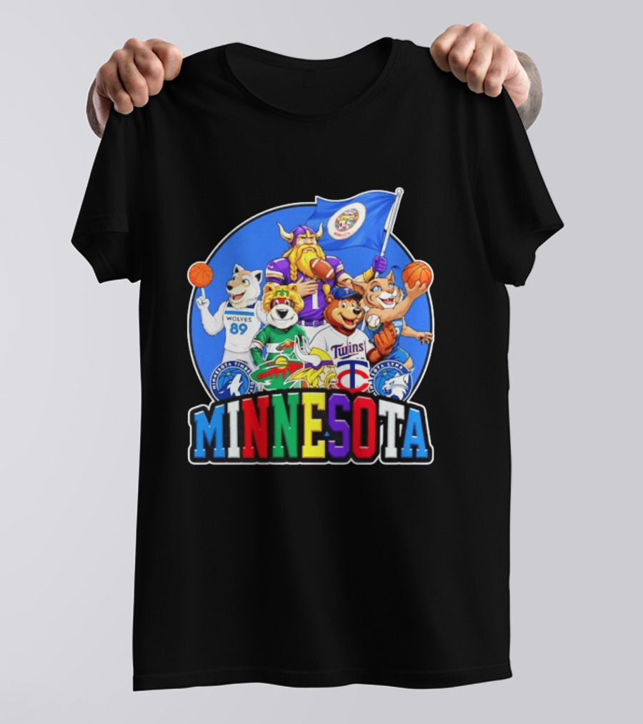 Minnesota Vikings Timberwolves Wild Twins Lynx Mascots And Logos Collection T-Shirt