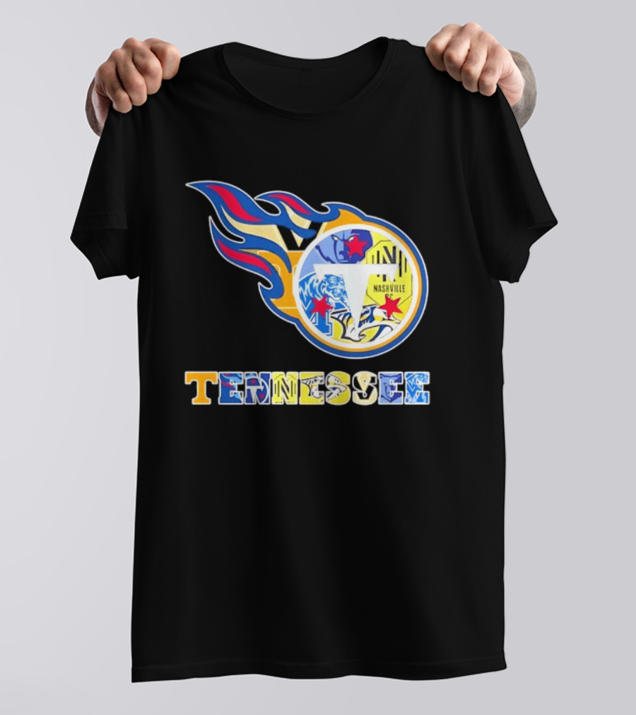 Tennessee Titans Nashville Predators Memphis Grizzlies Nashville SC Logos Mashup T-Shirt