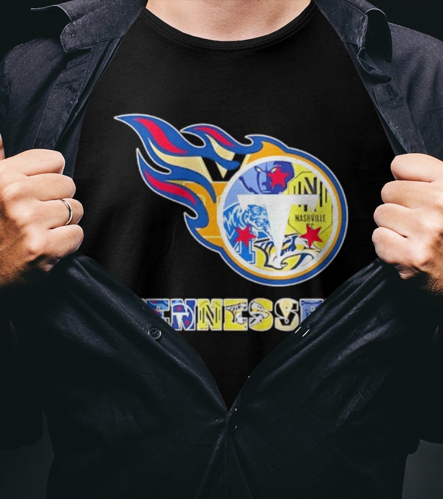 Tennessee Titans Nashville Predators Memphis Grizzlies Nashville SC Logos Mashup T-Shirt