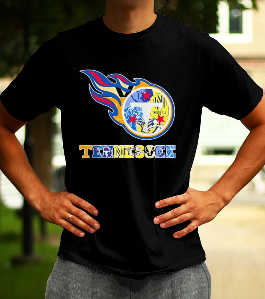 Tennessee Titans Nashville Predators Memphis Grizzlies Nashville SC Logos Mashup T-Shirt