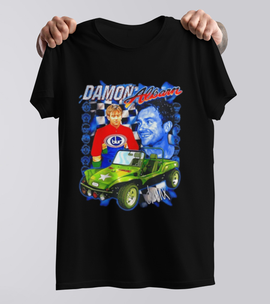 Damon Albarn Blur Gorillaz Geep Britpop Star Damon Albarn Imagery Checkerboard T-Shirt