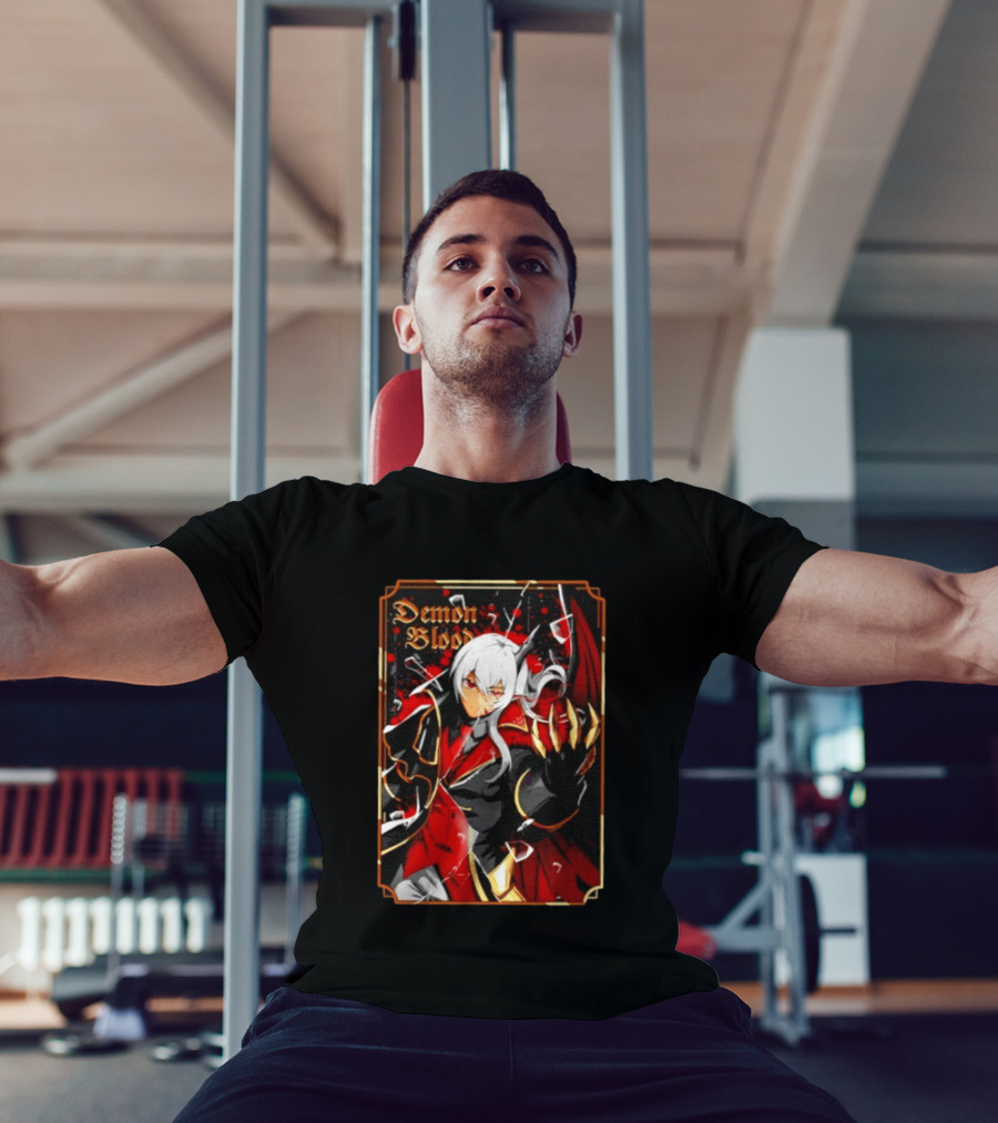 Demon Blood Anime Fantasy Dark Character Design With White Hair And Red Accents T-Shirt