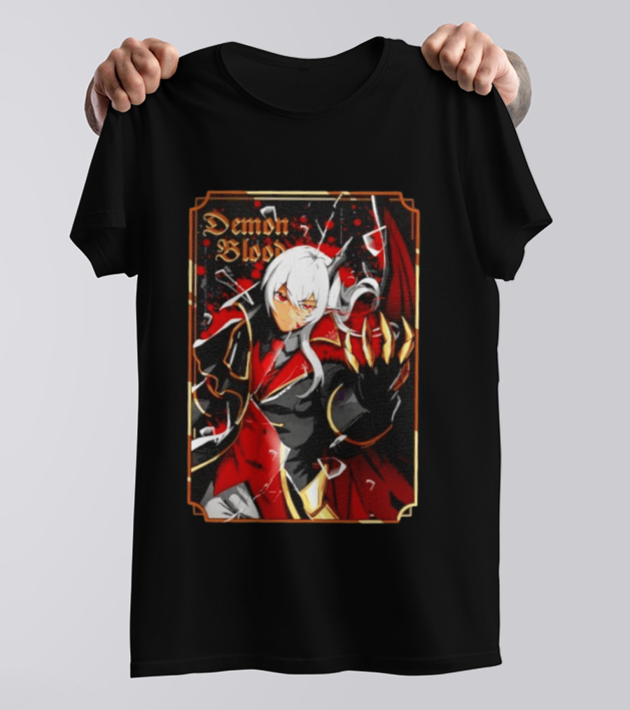 Demon Blood Anime Fantasy Dark Character Design With White Hair And Red Accents T-Shirt