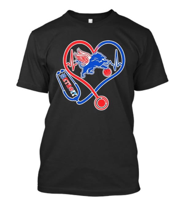 Detroit Heartbeat Stethoscope Lion Playing Basketball T-Shirt