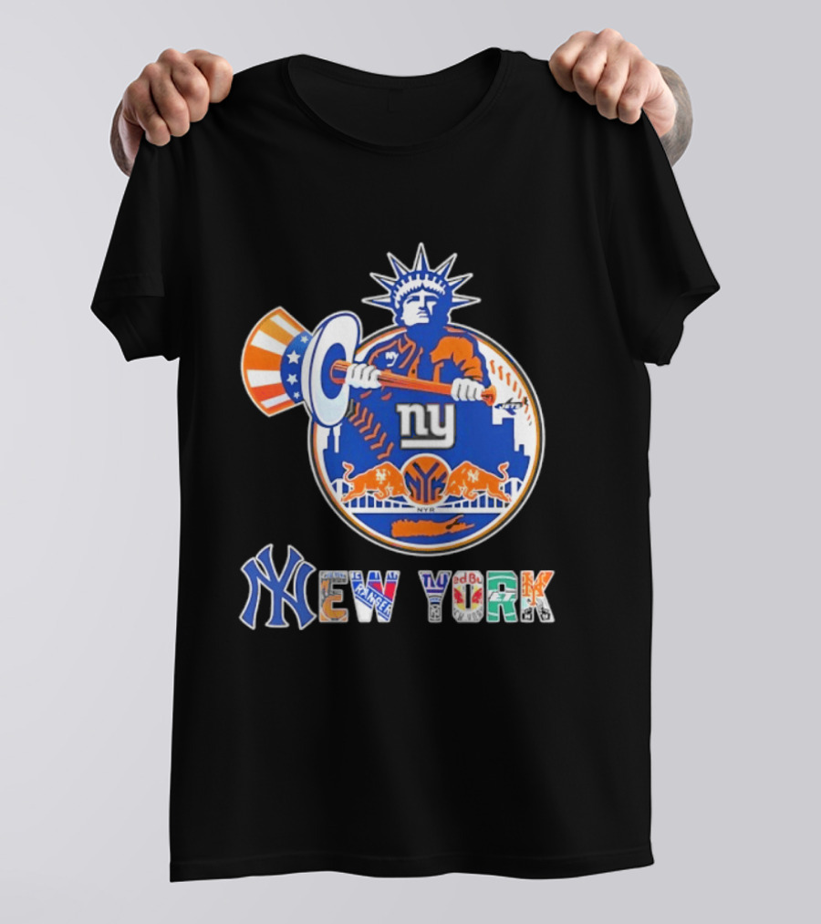 New York Liberty Skyline Sports Teams Knicks Mets Yankees T-Shirt