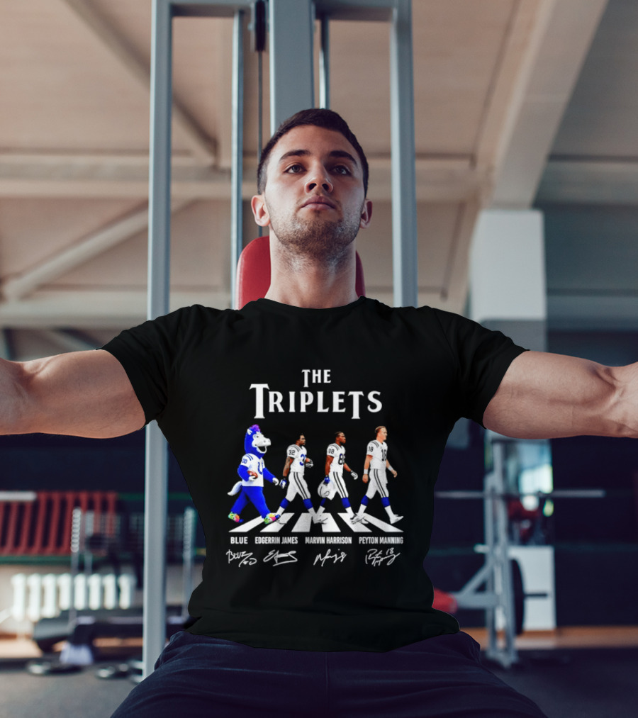 The Triplets Blue Edgerrin James Marvin Harrison Peyton Manning Indianapolis Colts Abbey Road Signatures T-Shirt