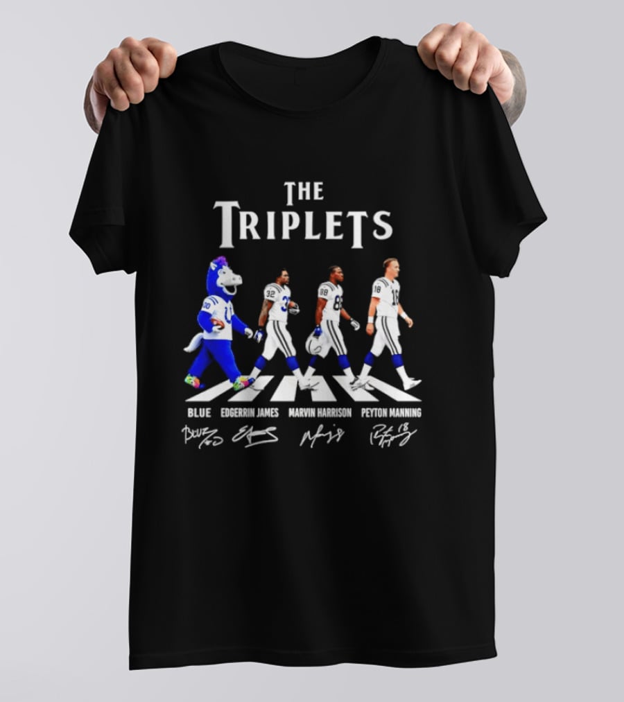 The Triplets Blue Edgerrin James Marvin Harrison Peyton Manning Indianapolis Colts Abbey Road Signatures T-Shirt