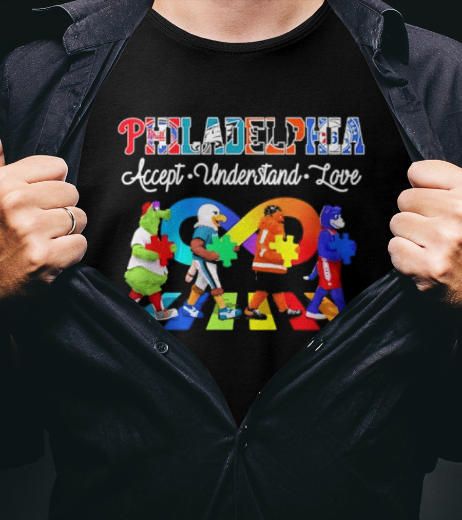 Philadelphia Mascots Accept Understand Love Puzzle Parade T-Shirt