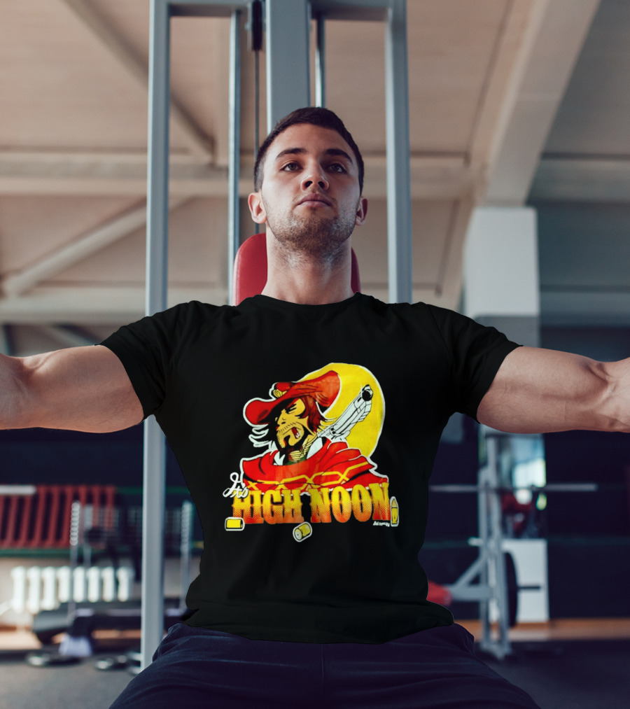 It's High Noon Cowboy With Red Cape And Pistol In Front Of Yellow Sun T-Shirt