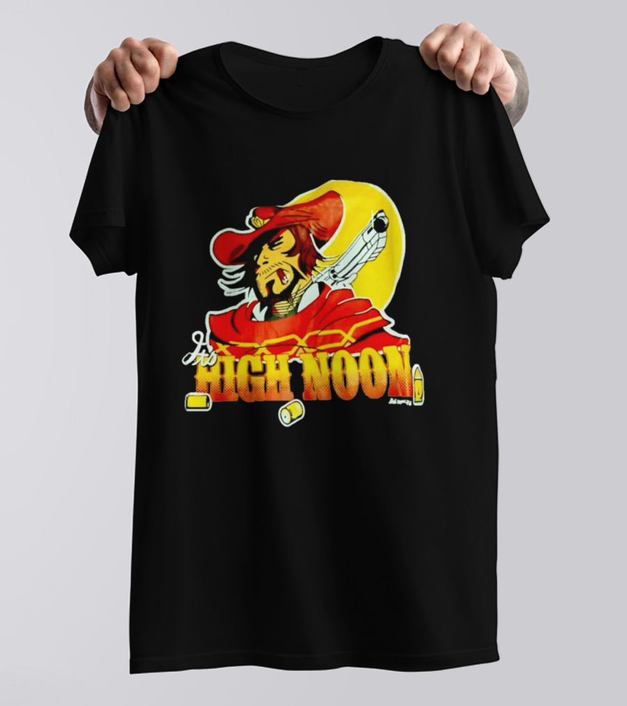 It's High Noon Cowboy With Red Cape And Pistol In Front Of Yellow Sun T-Shirt
