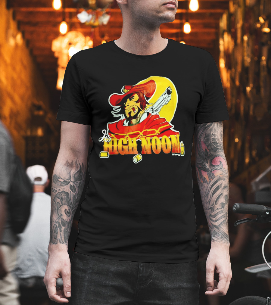 It's High Noon Cowboy With Red Cape And Pistol In Front Of Yellow Sun T-Shirt