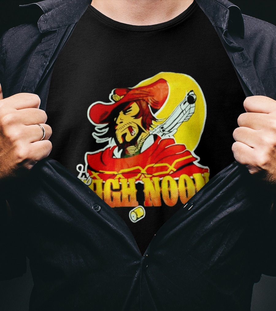 It's High Noon Cowboy With Red Cape And Pistol In Front Of Yellow Sun T-Shirt