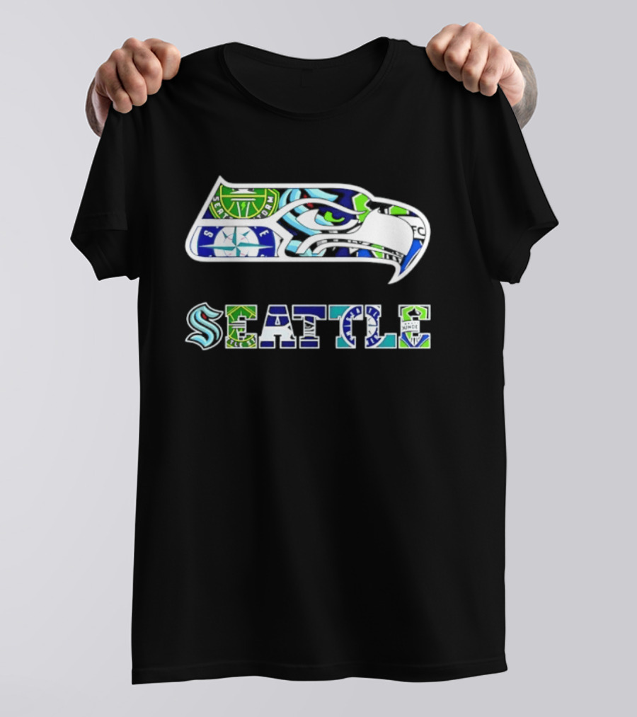 Seattle Seahawks Mariners Kraken Sounders Collage T-Shirt