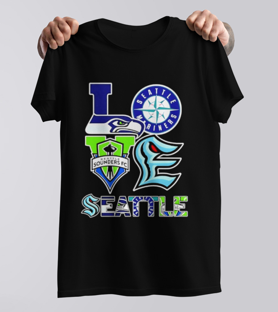 Love Seattle Seahawks Mariners Sounders FC Kraken T-Shirt