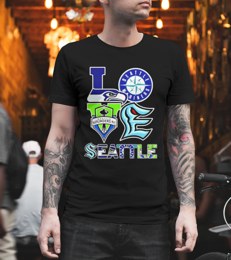 Love Seattle Seahawks Mariners Sounders FC Kraken T-Shirt