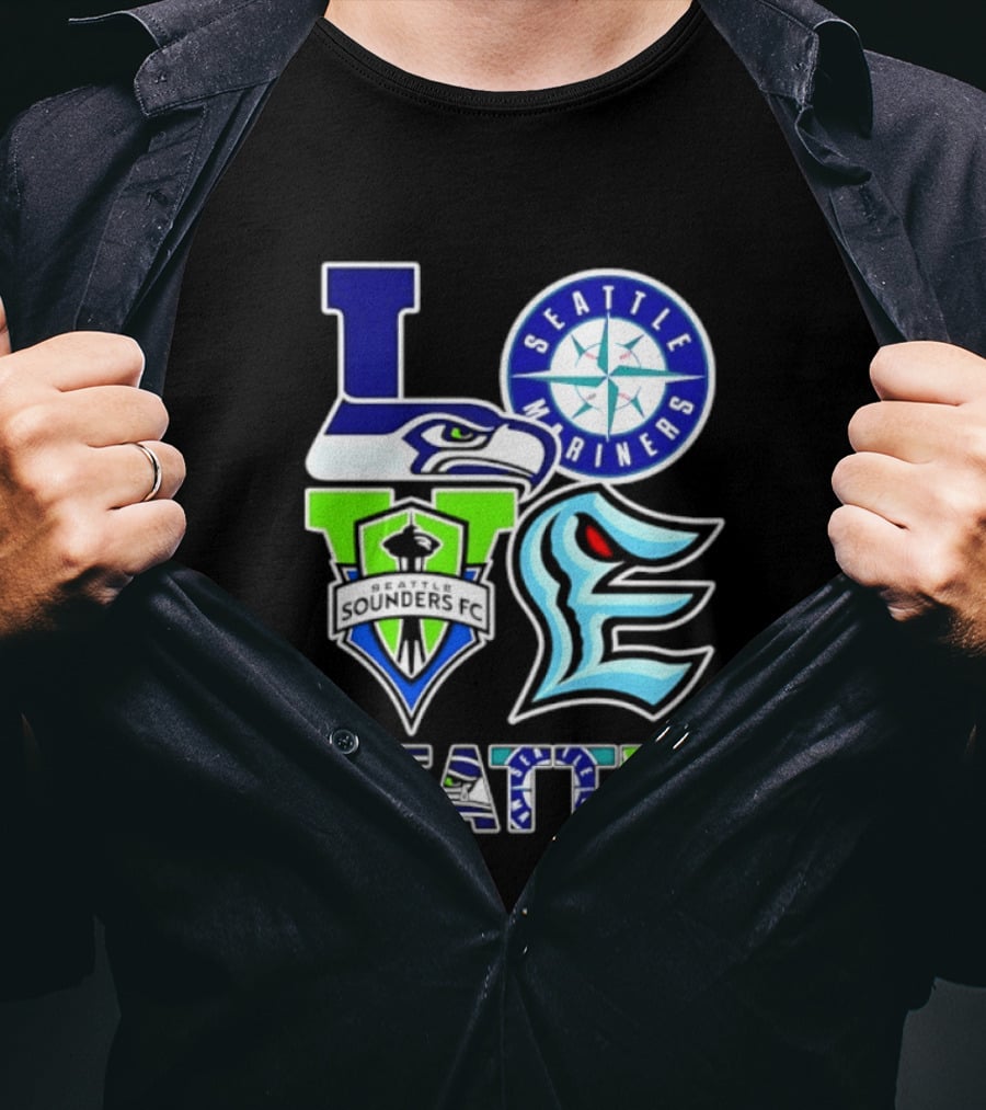 Love Seattle Seahawks Mariners Sounders FC Kraken T-Shirt
