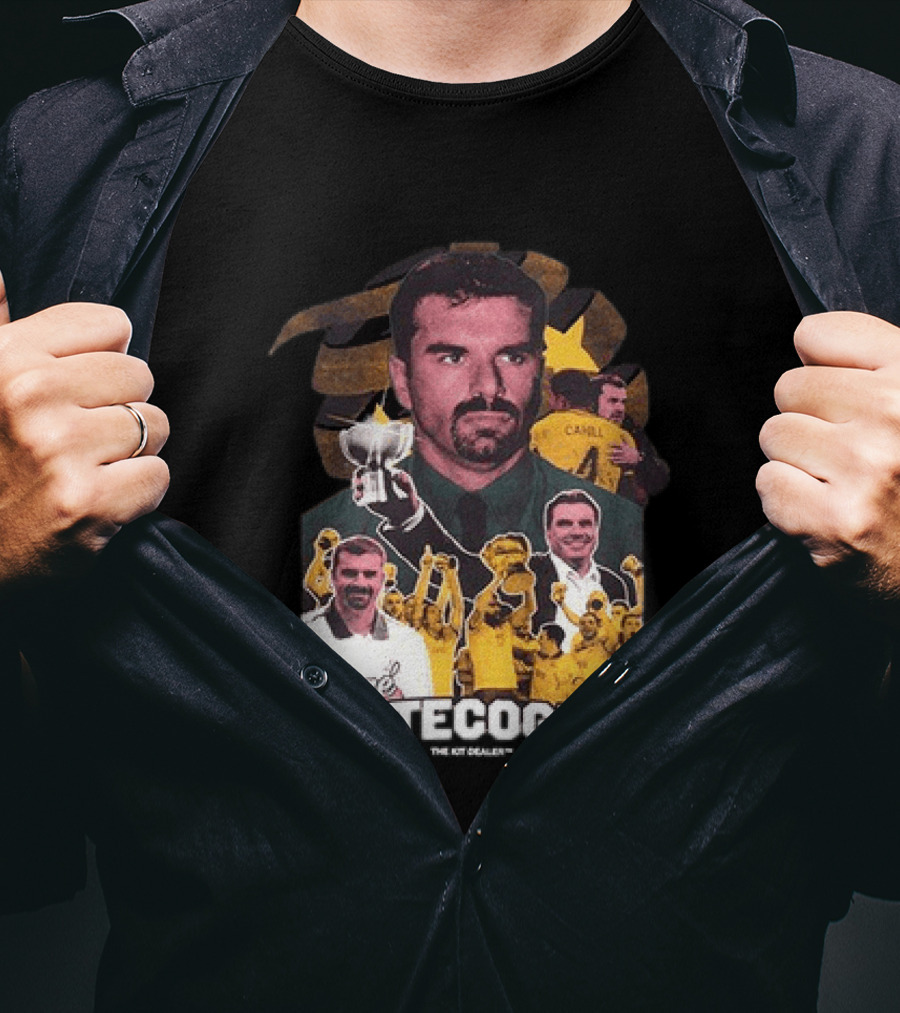 Ange Postecoglou Celebratory Moments With Trophy And Team T-Shirt