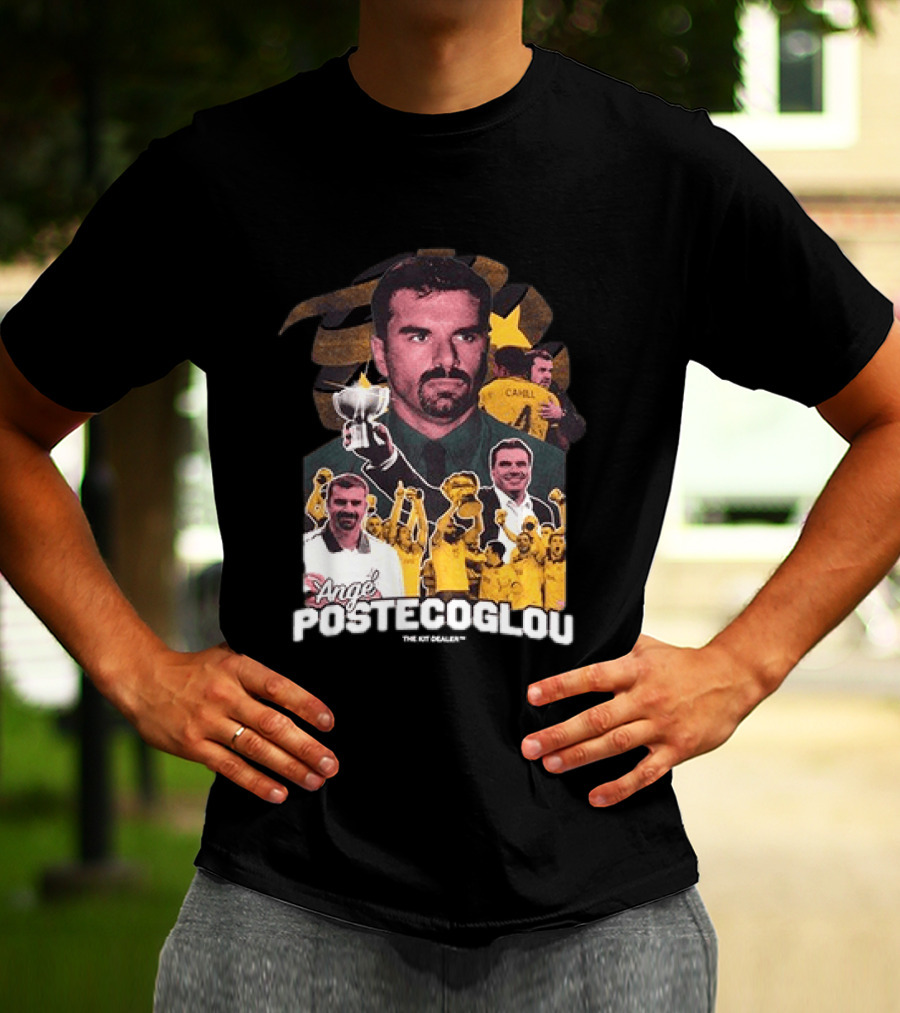 Ange Postecoglou Celebratory Moments With Trophy And Team T-Shirt