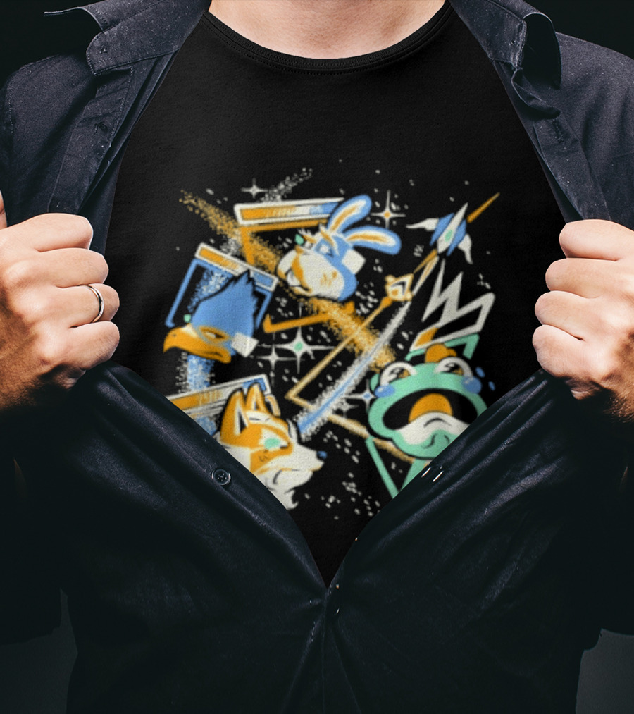 Star Fox Team Collage Falco Lombardi Peppy Hare Retro Style Graphics Gaming Nostalgia T-Shirt