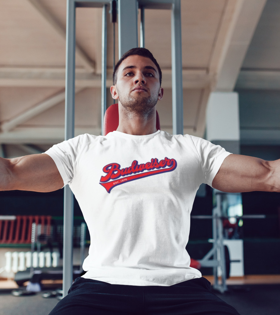 Budweiser Baseball Script Logo Retro Style Beer Shop T-Shirt