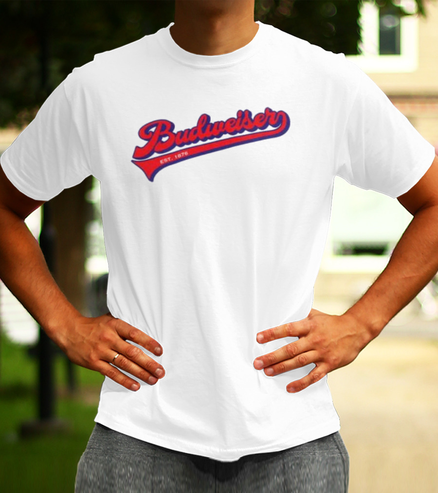 Budweiser Baseball Script Logo Retro Style Beer Shop T-Shirt