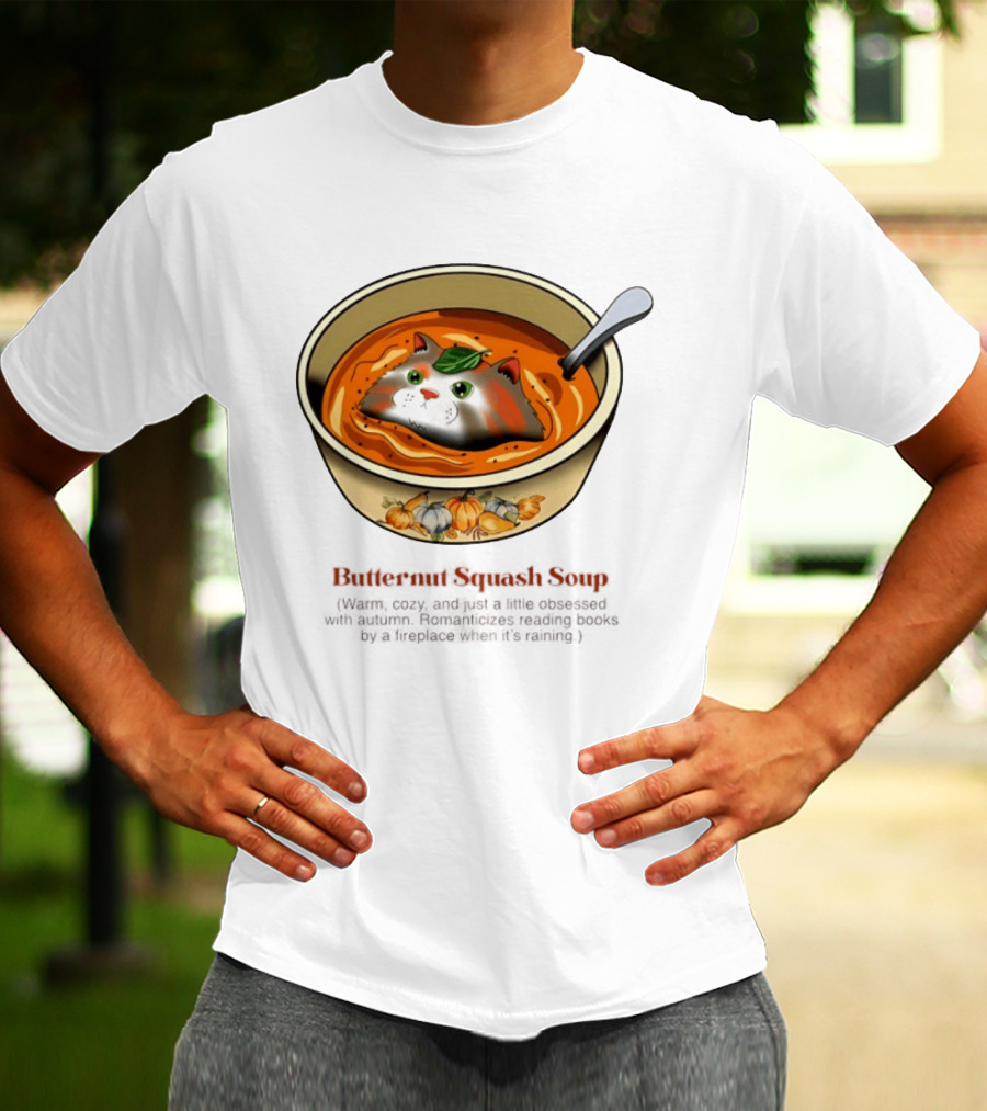 Butternut Squash Soup Cat Floating Whiskers Bowl T-Shirt