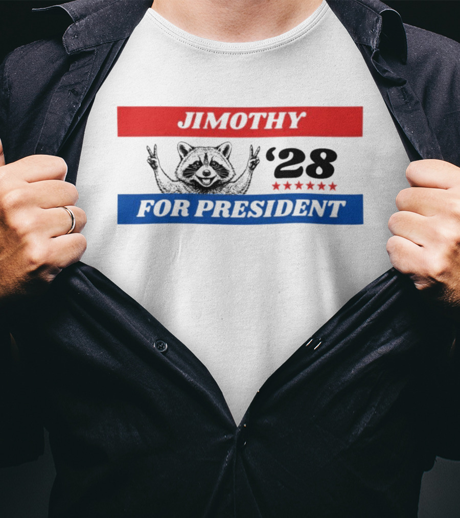 Jimothy Raccoon For President '28 Peace Victory Stars T-Shirt