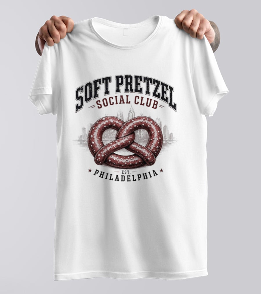 Soft Pretzel Social Club Philadelphia Skyline Est. Philadelphia T-Shirt