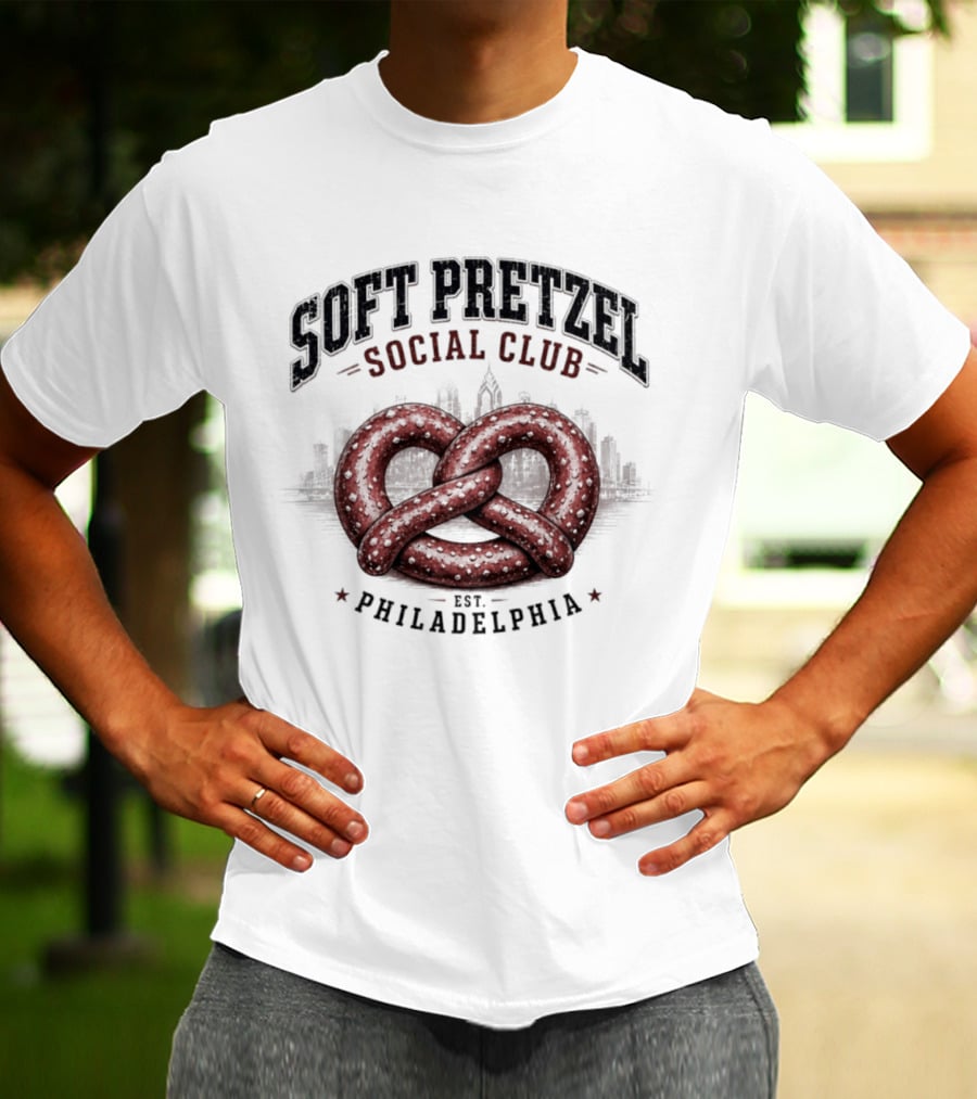 Soft Pretzel Social Club Philadelphia Skyline Est. Philadelphia T-Shirt