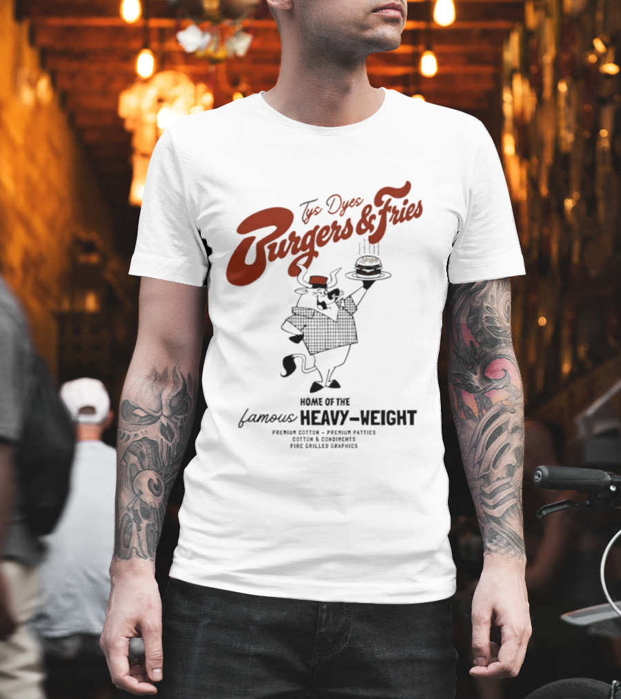 Tys Dyes Burgers And Fries Home Of The Famous Heavy Weight Premium Cotton Vintage Checkerboard Funk Grilled Goodness T-Shirt