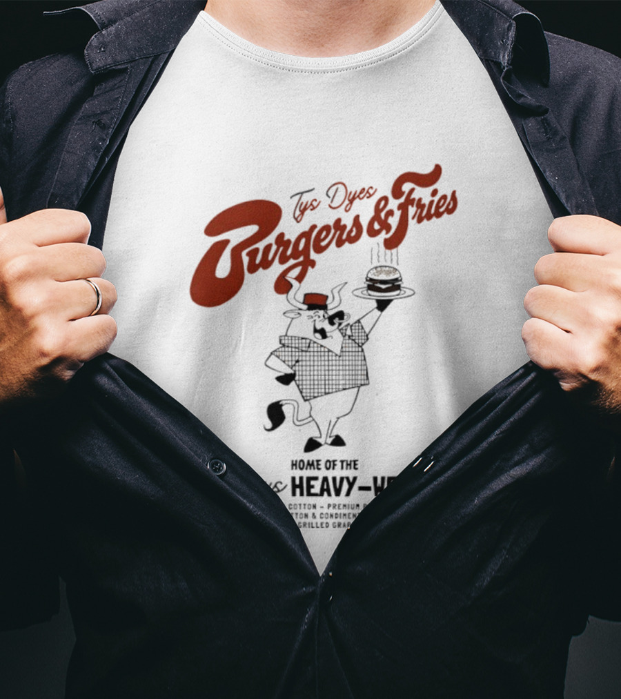 Tys Dyes Burgers And Fries Home Of The Famous Heavy Weight Premium Cotton Vintage Checkerboard Funk Grilled Goodness T-Shirt