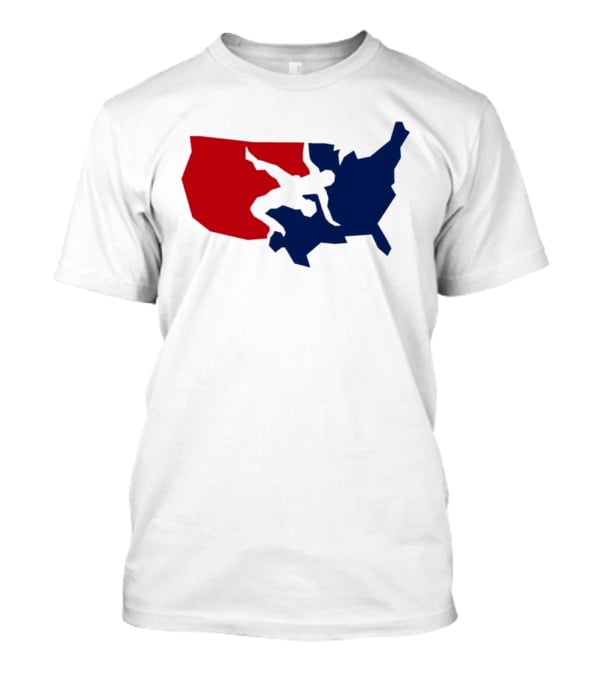 USA Wrestling Map Silhouette Red Blue T-Shirt