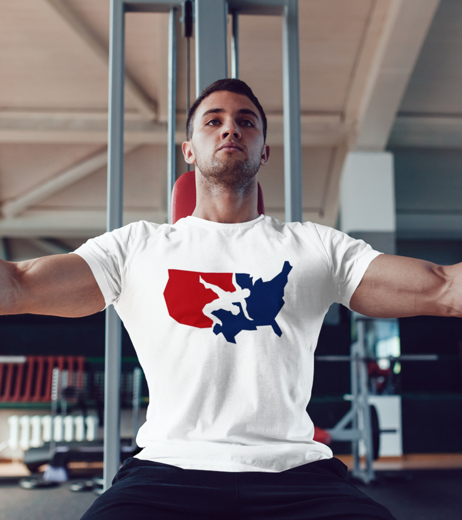 USA Wrestling Map Silhouette Red Blue T-Shirt