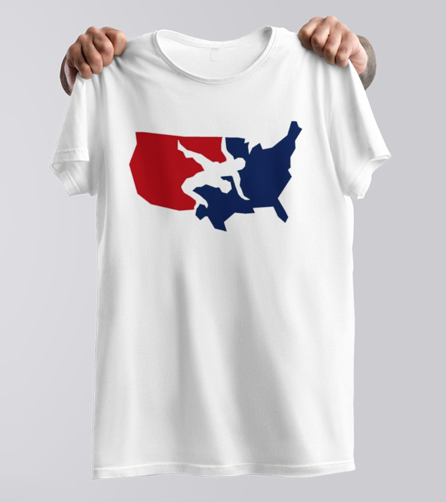 USA Wrestling Map Silhouette Red Blue T-Shirt