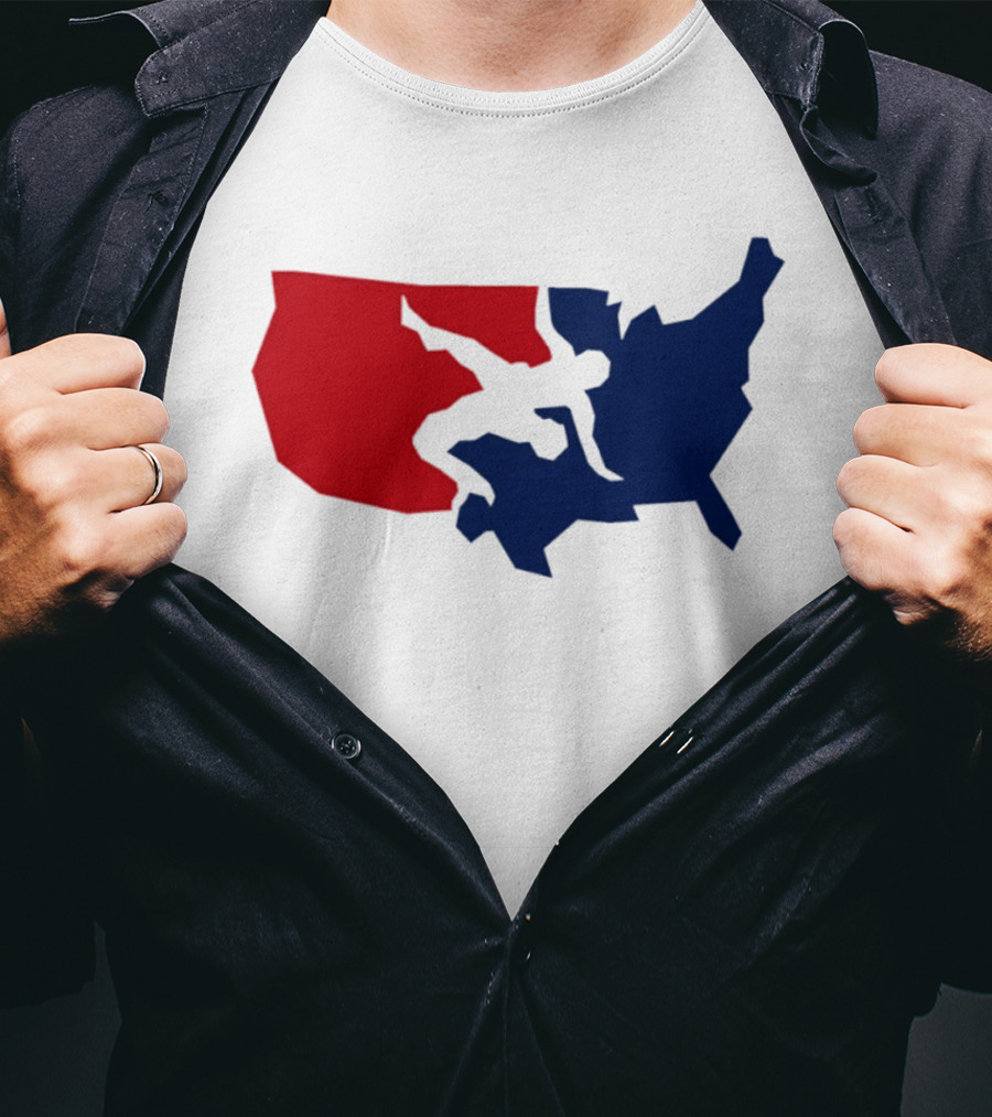USA Wrestling Map Silhouette Red Blue T-Shirt