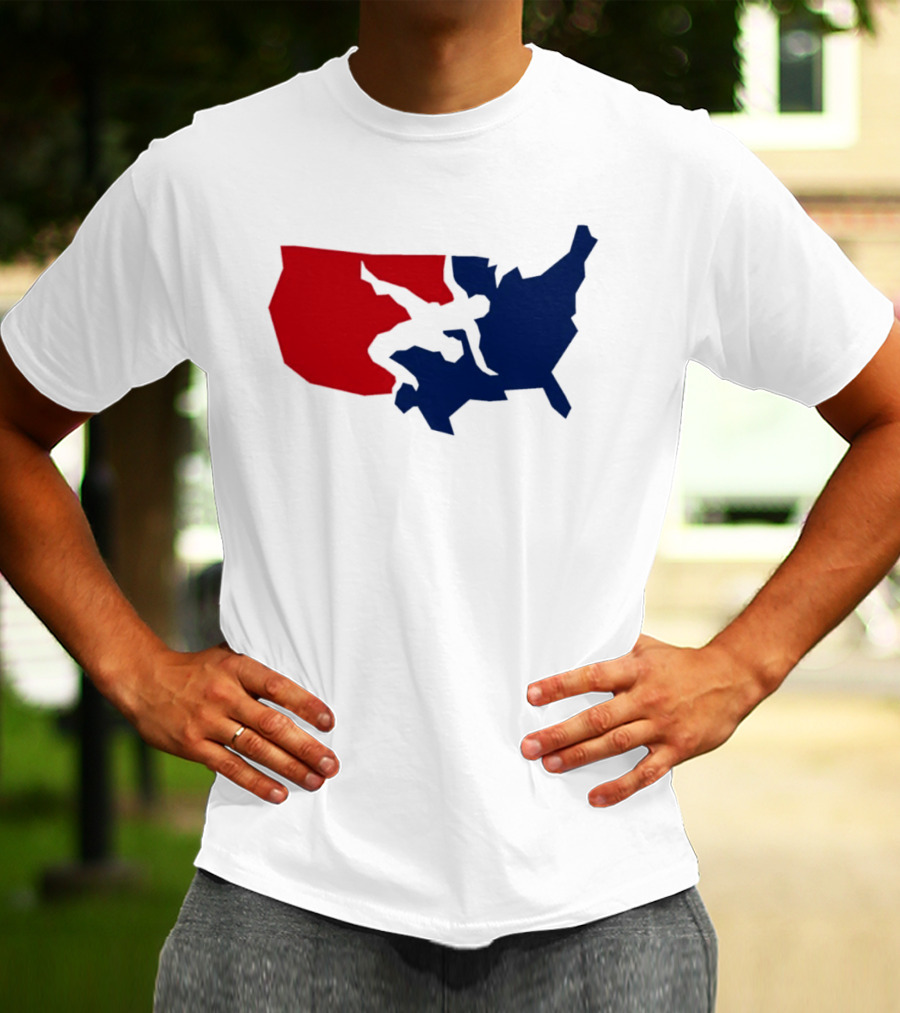 USA Wrestling Map Silhouette Red Blue T-Shirt