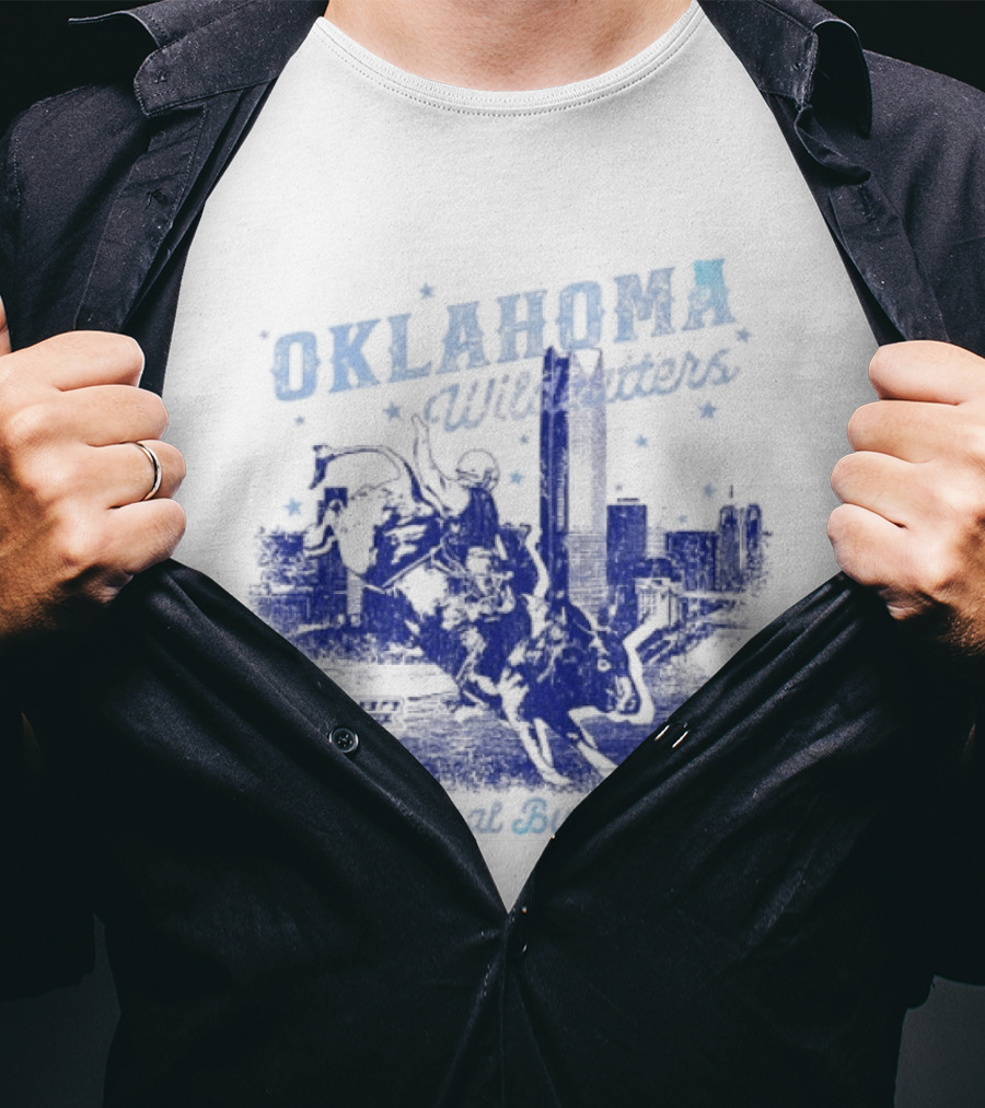 Oklahoma Wildcatters Professional Bull Riders Cowboy City Skyline T-Shirt