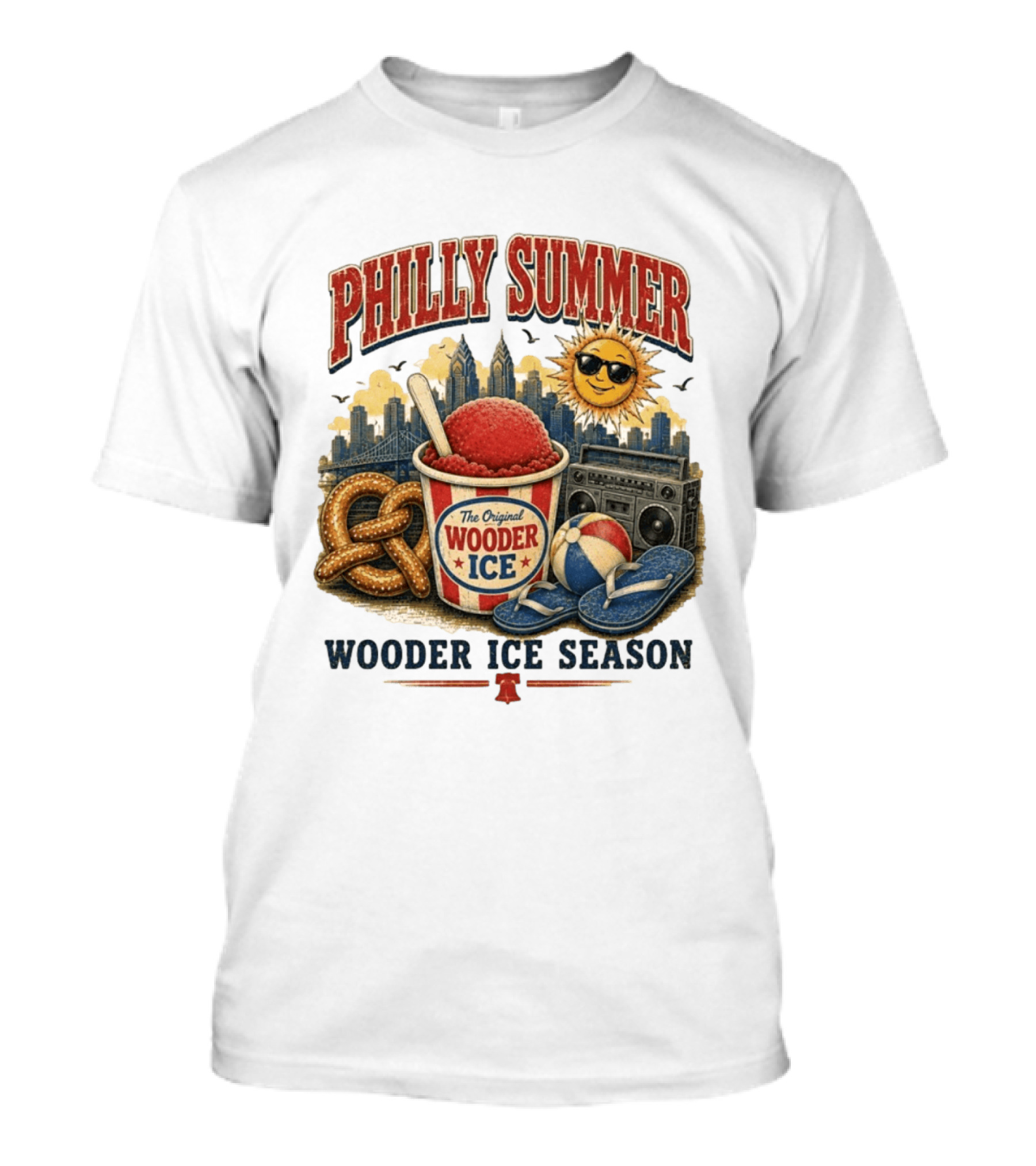 Philly Summer Wooder Ice Season With Pretzel Boombox And Sunglasses Sun T-Shirt