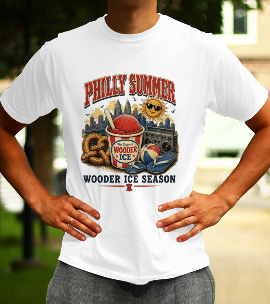 Philly Summer Wooder Ice Season With Pretzel Boombox And Sunglasses Sun T-Shirt
