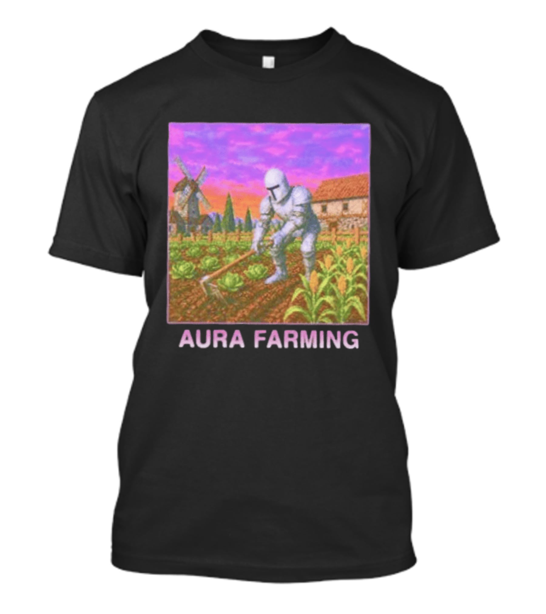 Aura Farming Knight Medieval Meme Windmill Crops Cabbage Garden T-Shirt