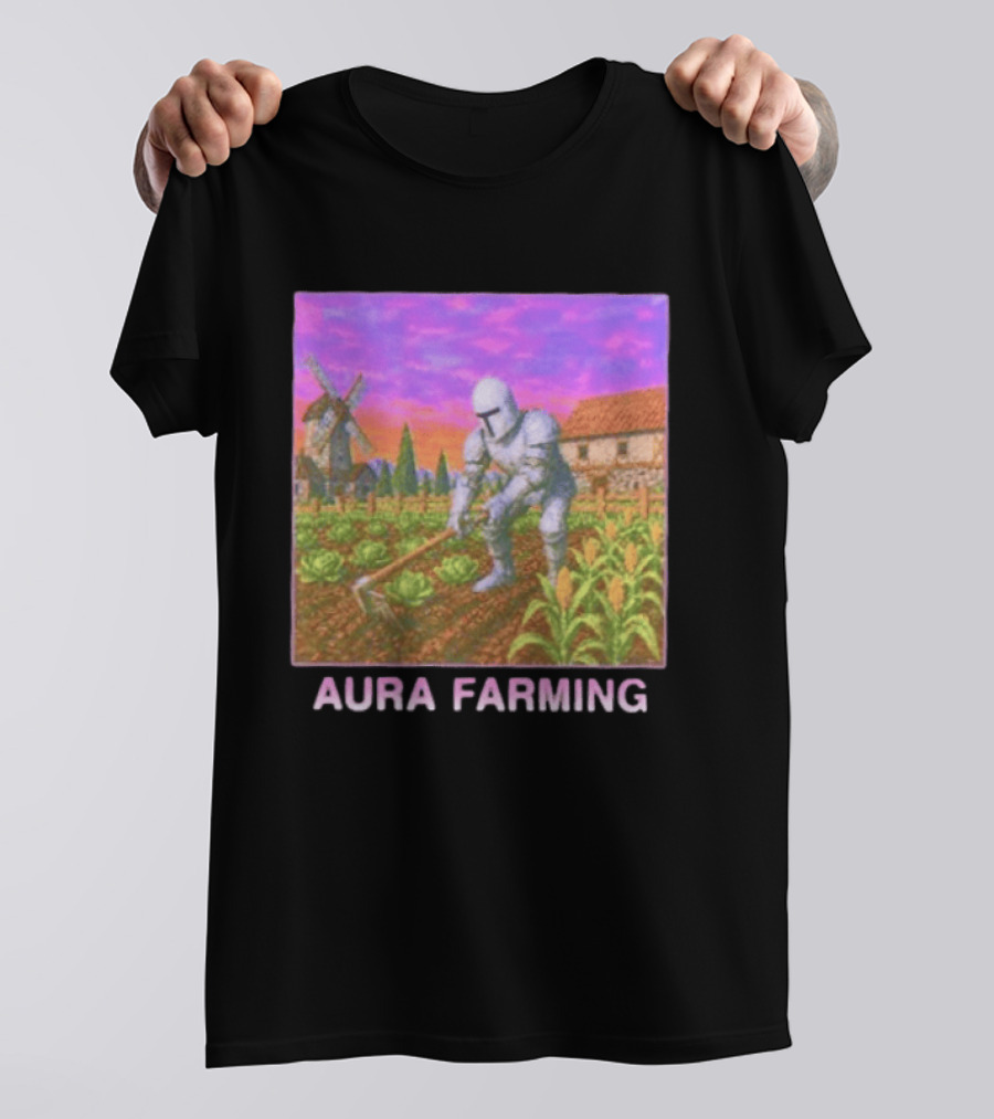 Aura Farming Knight Medieval Meme Windmill Crops Cabbage Garden T-Shirt