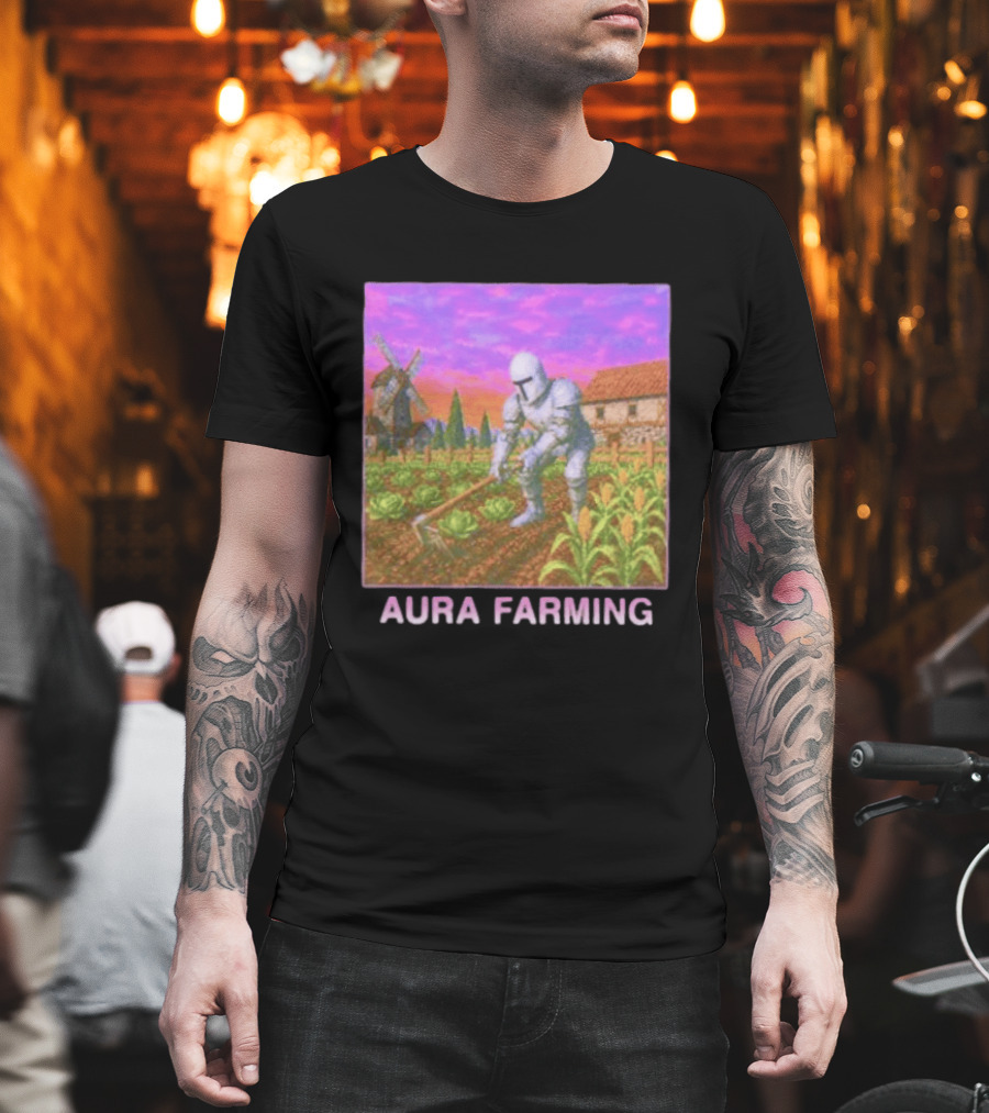 Aura Farming Knight Medieval Meme Windmill Crops Cabbage Garden T-Shirt